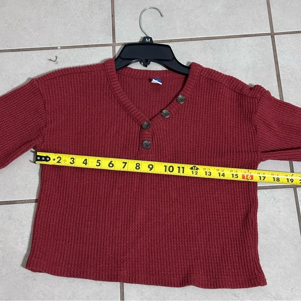 Old Navy Kids Girl waffle-knit Henley sweater Burgundy/maroon‎ Size M(8)